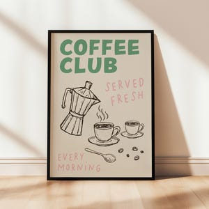 Sage green coffee club kitchen wall art print