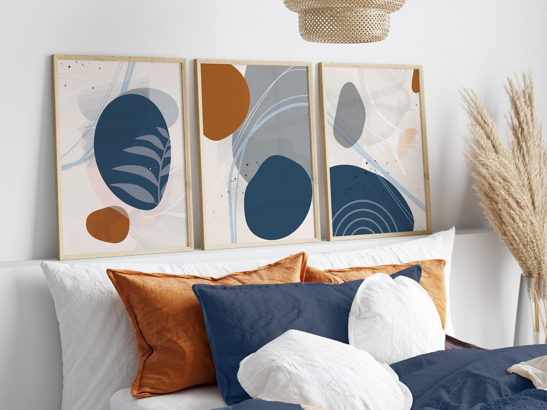Blue & Orange Wall Art Blue Wall Art Blue Wall Prints Set Etsy