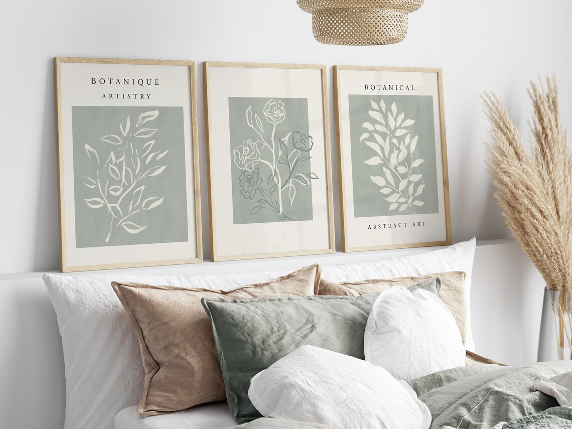 Set of 3 Wall Prints Green Wall Art Sage Green Wall Prints Etsy