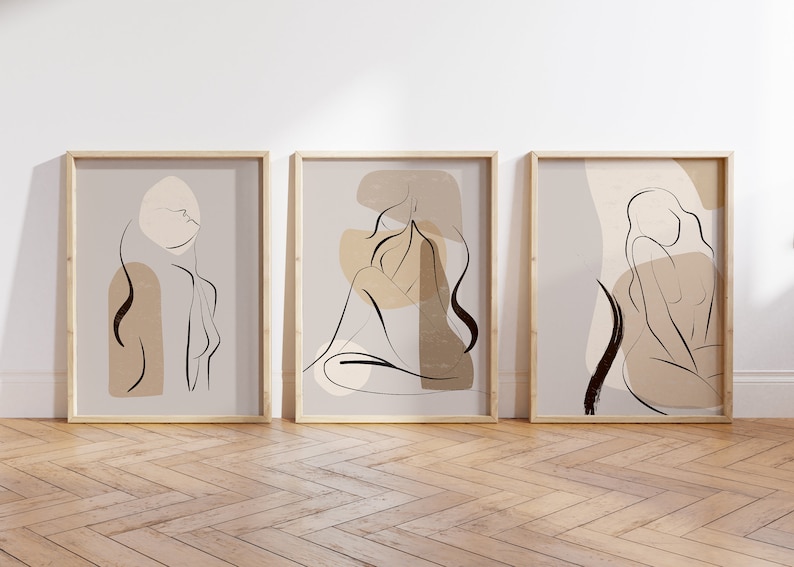 brown and beige bathroom wall print set