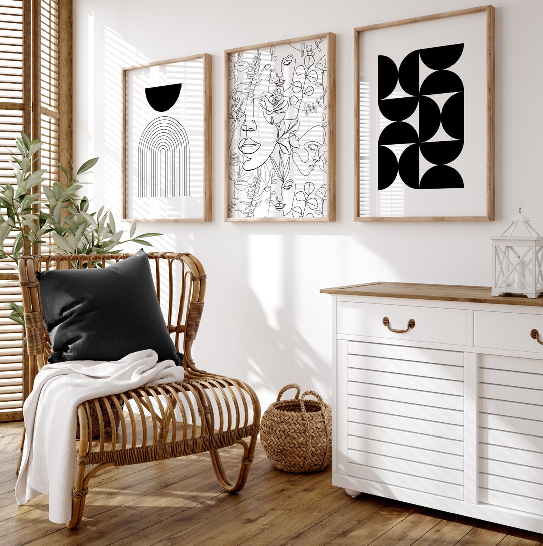 Black Wall Art Prints, Black Boho Wall Decor, Black Wall Art, Black Line Art, Black Home Decor ...