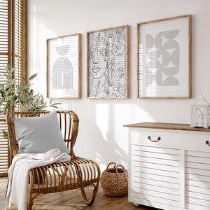 set of 3 grey boho wall art prints