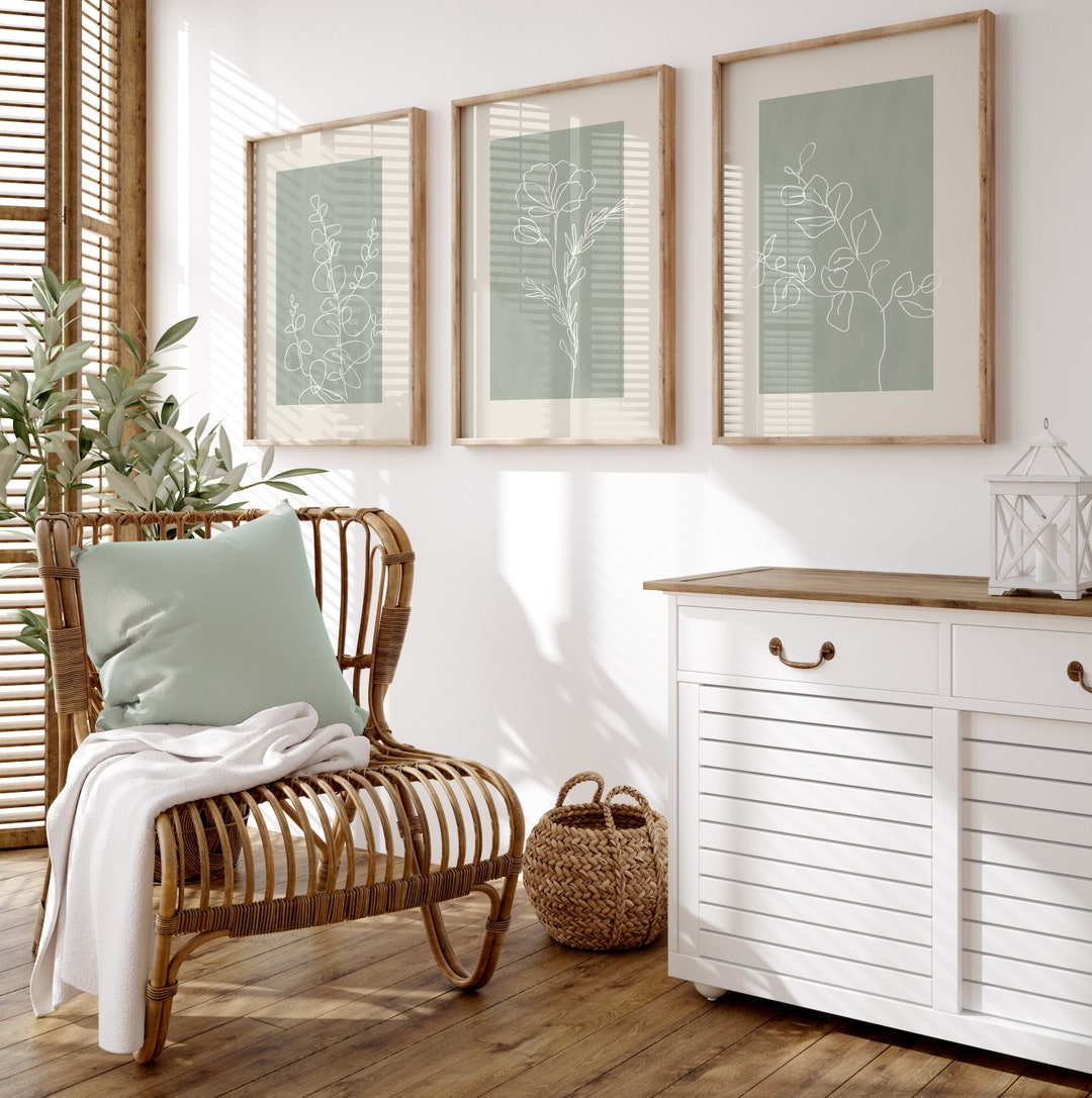 Set of 3 Wall Prints, Green Wall Art, Sage Green Wall Prints, Green