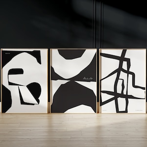 Abstract Wall Art Prints, Black & White Prints, Set of 3 Wall Prints ...
