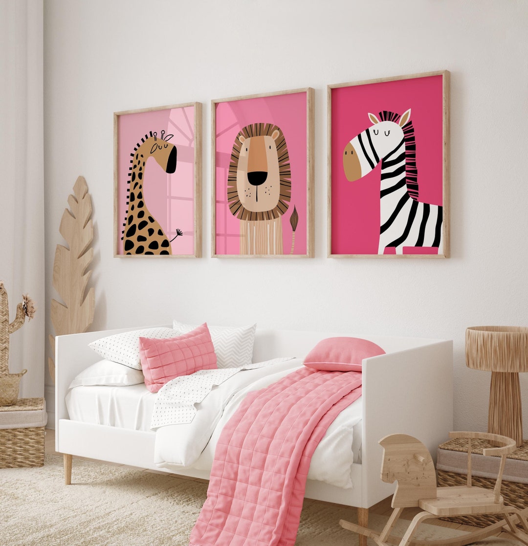 Girls Nursery Wall Art Prints, Safari Animal Nursery Prints, Pink ...