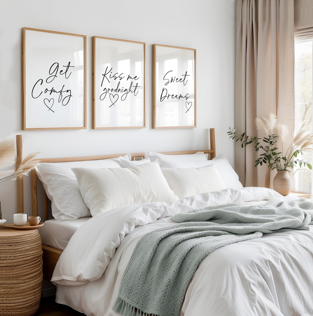 Minimalist Bedroom Wall Prints, Bedtime Quotes, Couple Prints, Set of 3 ...