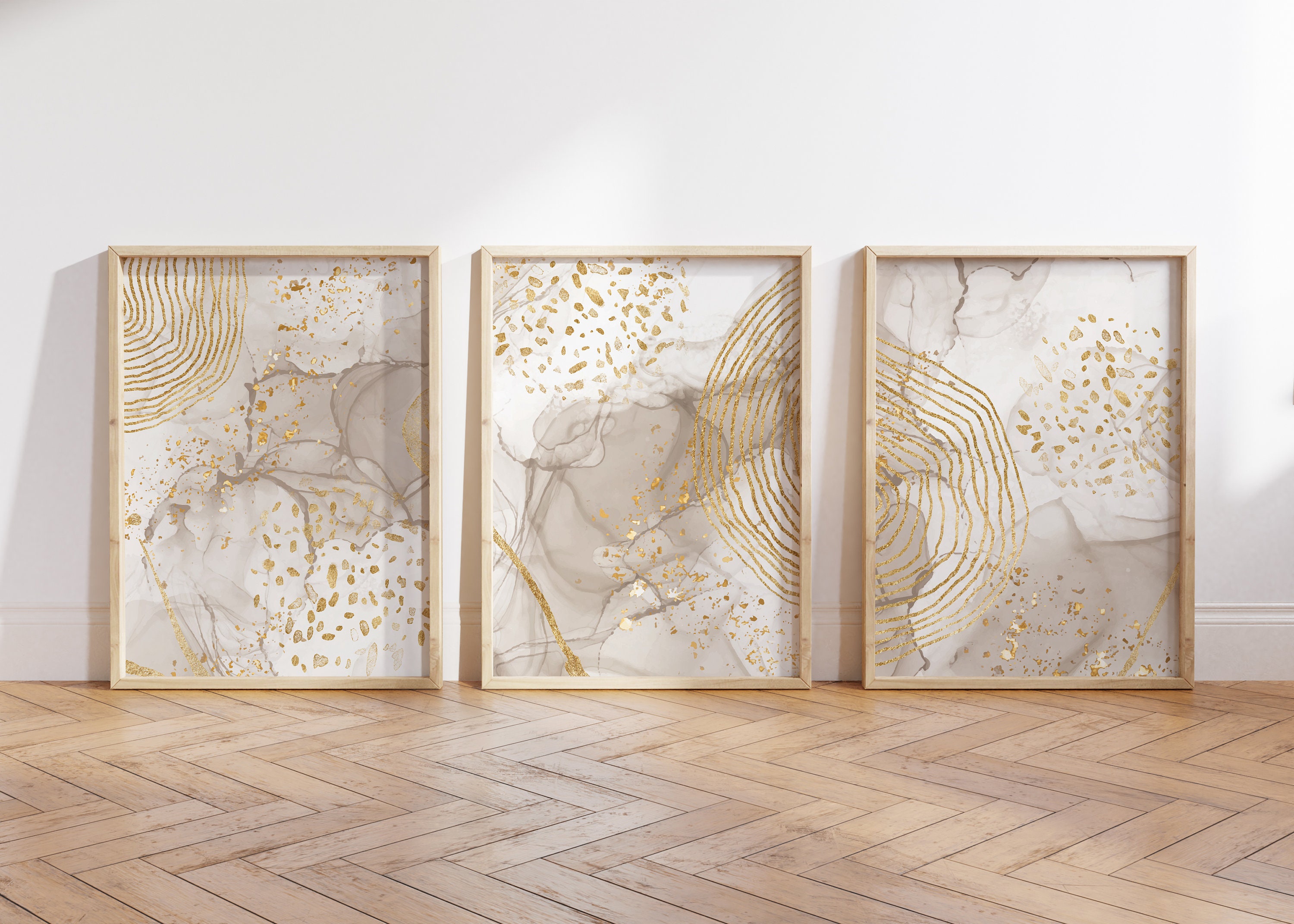 Beige & Gold Wall Prints Marble Wall Prints Set of 3 Etsy