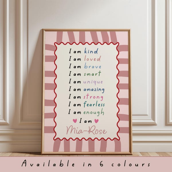 Kinder Affirmation Print, Mädchen Druck, Kleinkind Schlafzimmer, Spielzimmer Dekor, Kinderzimmer Dekor, Mädchen personalisierte Druck, Wandkunst, Geschenk für Mädchen