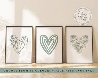 Set of 3 Love Heart Prints, Abstract Art, Couples Wall Art, Bedroom Prints, Home Decor, Bedroom Wall Decor, Wall Art, Gift for Her, Posters