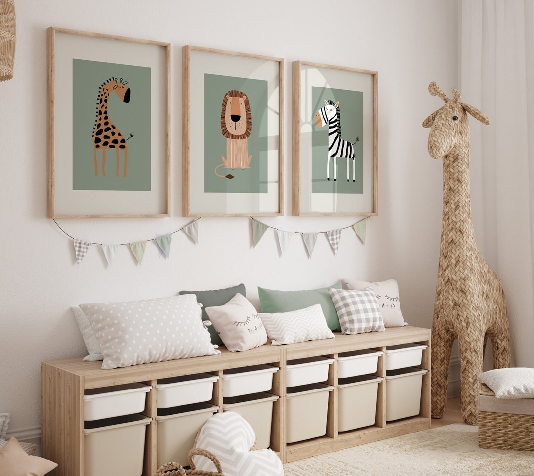Nursery Wall Art Prints, Safari Nursery Prints, Sage Green Nursery Prints, Nursery Wall Art ...