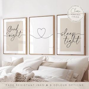Bedtime quote bedroom wall art, minimalist style "good night, sleep tight" bedroom prints