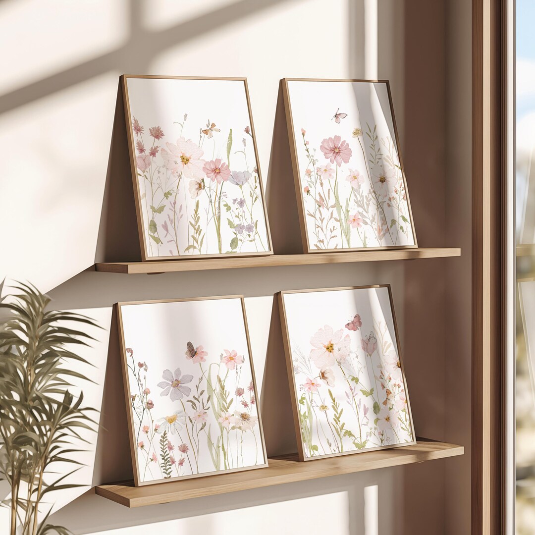 Wildflower Nursery Prints, Botanical Nursery, Set of 4 Wall Prints ...