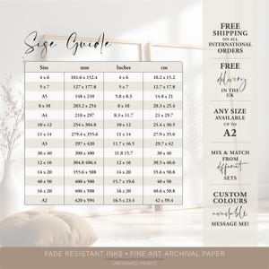Size guide, also available in listing description