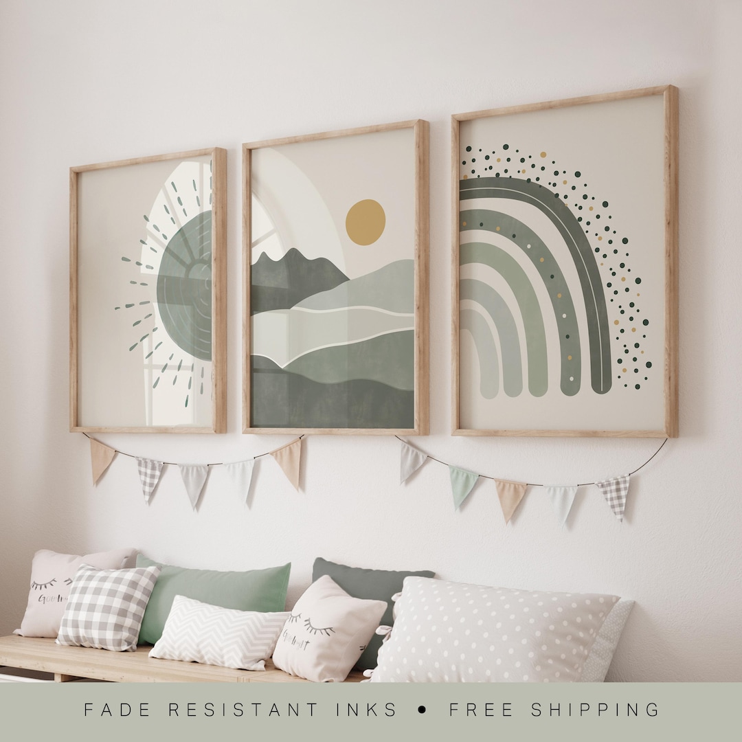 Sage Green Nursery Wall Art, Set of 3 Nursery Prints, Green Nursery ...
