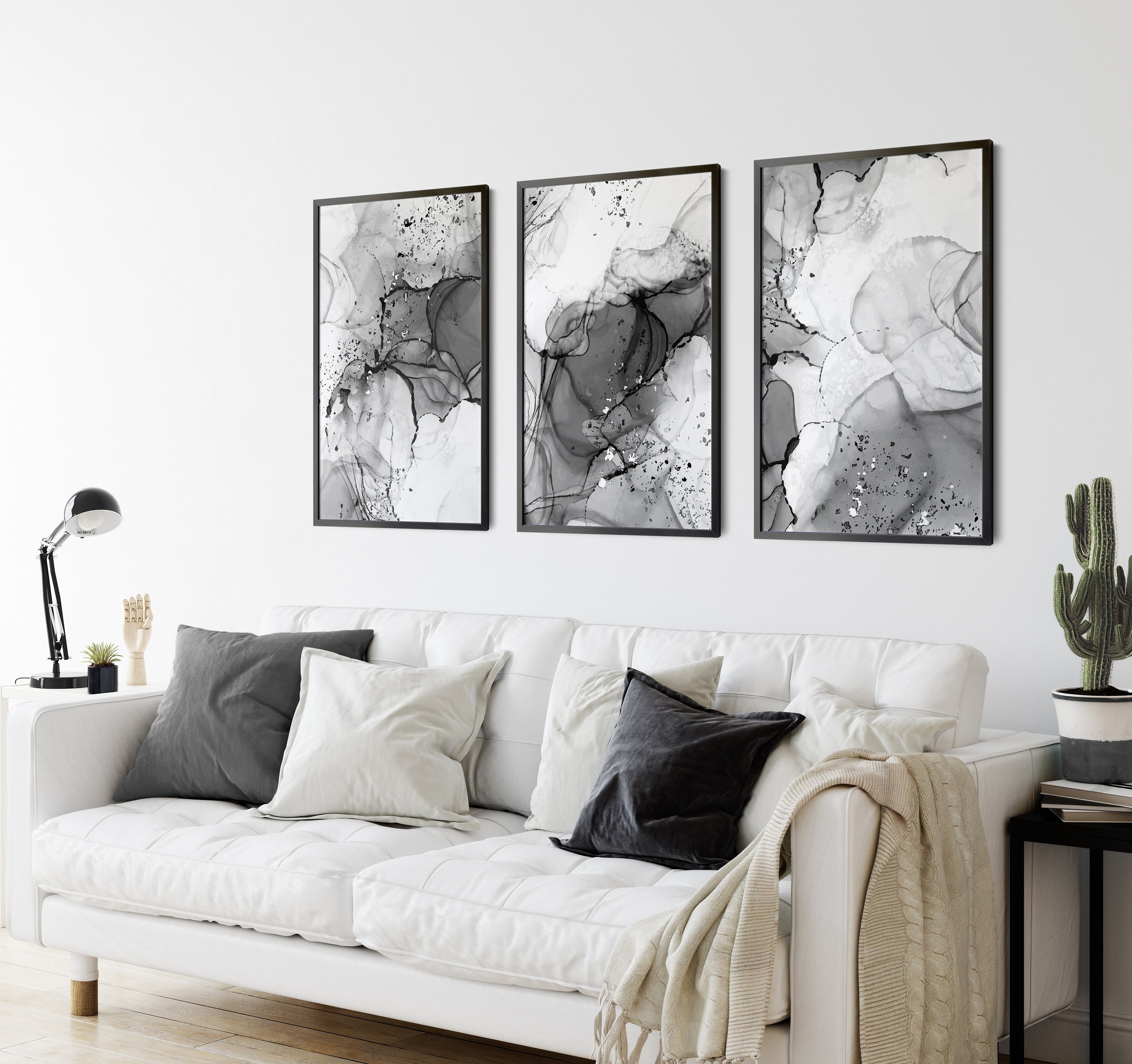 Grey & Black Bedroom Wall Prints Marble Wall Prints Set of 3 - Etsy UK