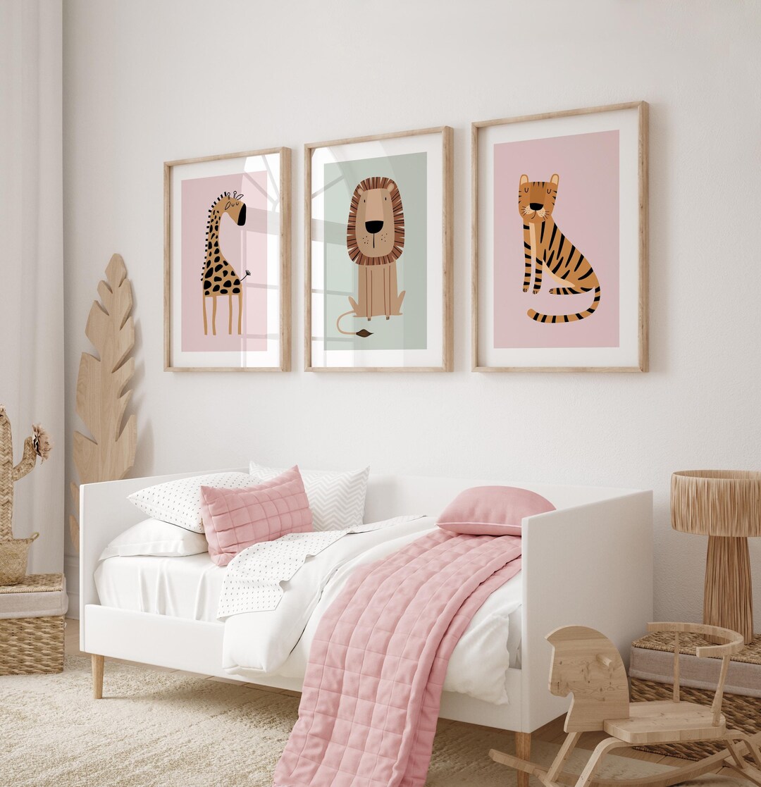 Pink Nursery Wall Art Prints, Safari Nursery Prints, Pink Nursery ...