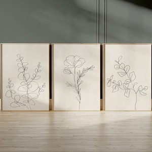 Contemporary Line Art Botanical Posters, Neutral Colour Scheme, Plant Wall Art, Neutral Home Decor, Natural Wall Art, Set of 3 Wall Prints