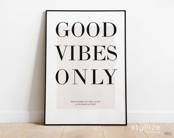 Neutral Wall Art, Good Vibes Only Poster, Neutral Wall Print, Motivational Wall Art, Positive Quote Wall Print, Beige Wall Print, Beige Art