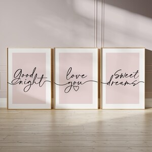 Bedroom prints with bedtime quotes in pink