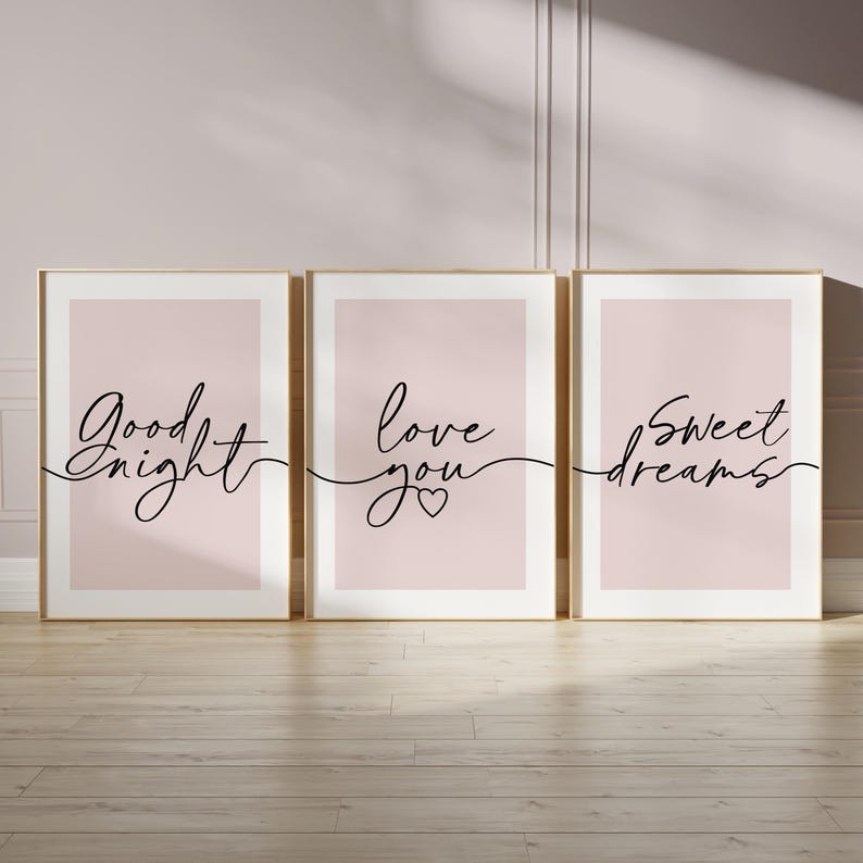Bedroom prints with bedtime quotes in pink