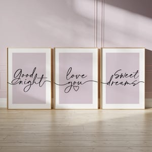 Bedroom prints with bedtime quotes in lilac, heather, purple colour