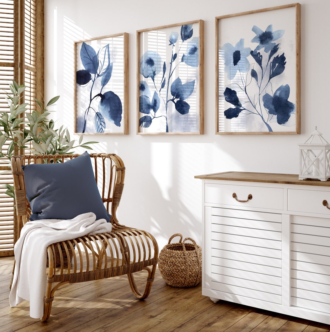 Blue Wall Prints, Botanical Wall Art, Navy Blue Wall Art, Blue Home