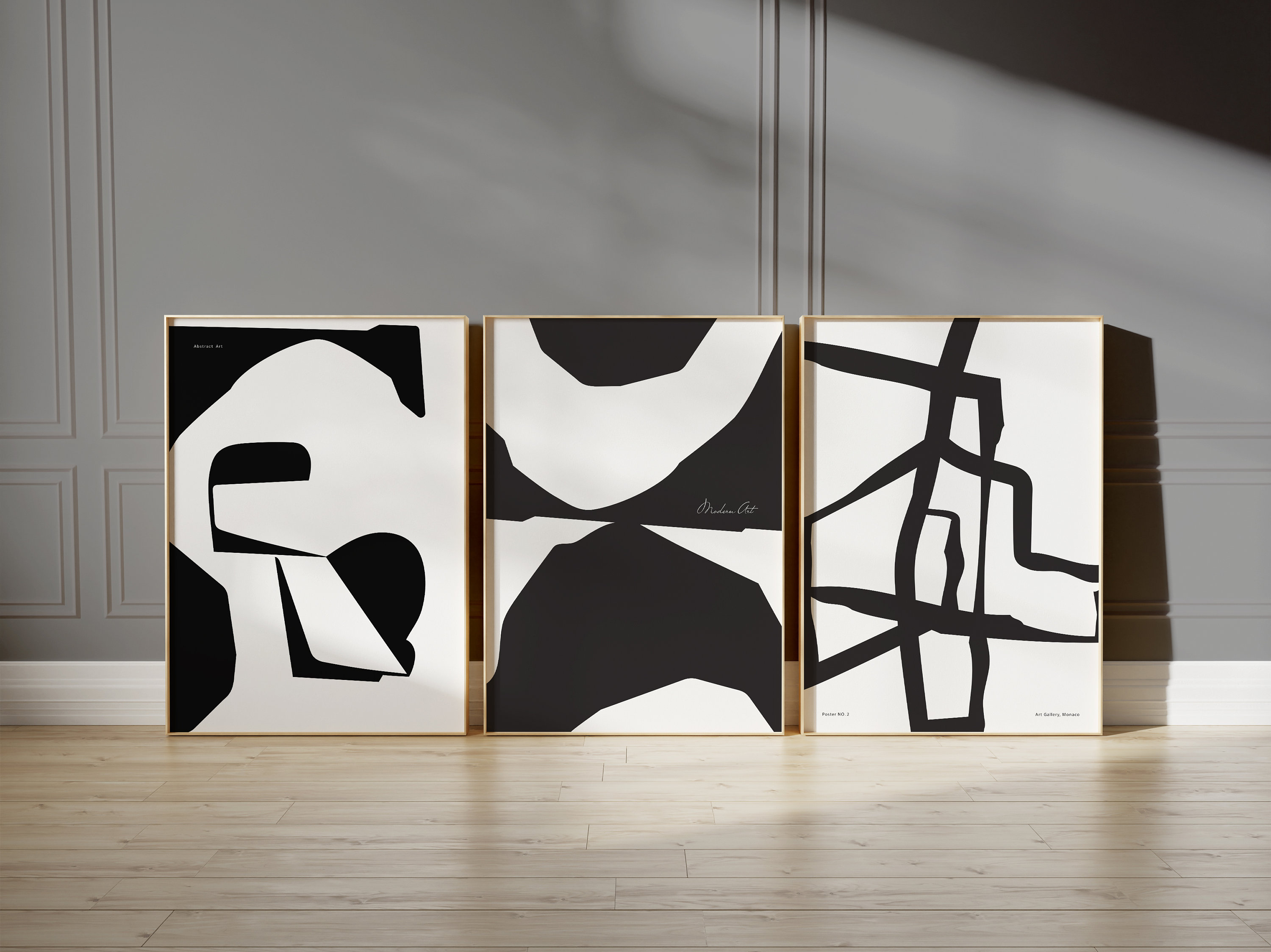 Abstract Wall Art Prints, Black & White Prints, Set of 3 Wall Prints ...