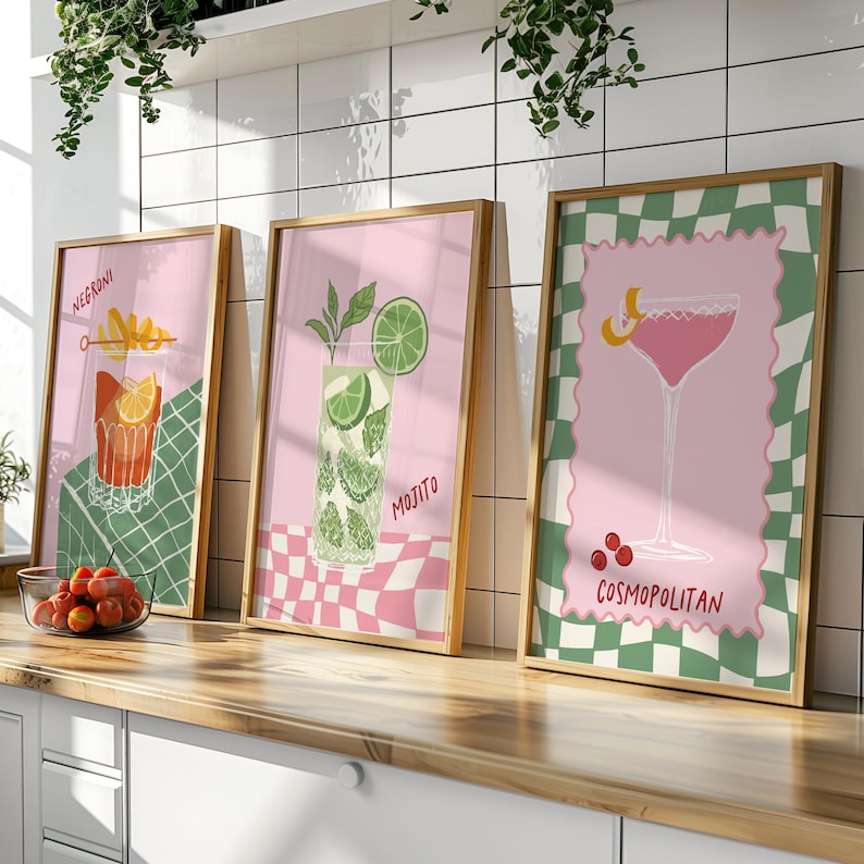 Home bar wall art, cocktail wall decor prints
