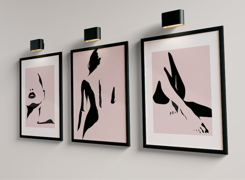 pink abstract women wall print set
