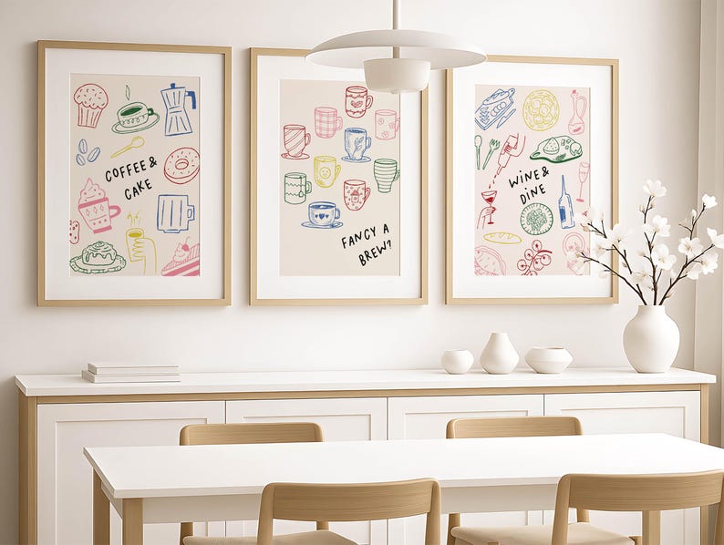 kitchen decor | kitchen prints | kitchen wall art |... Kitchen Prints, Set of 3 Prints Colourful Kitchen Prints, Wall Art ...