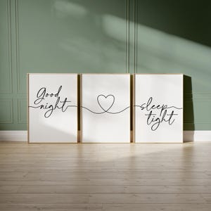 Minimalist bedroom prints with bedtime phases and line art love heart