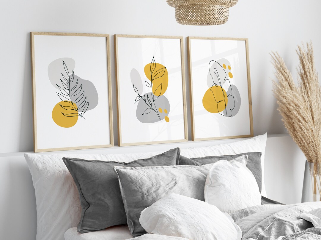 Yellow Wall Art Prints Yellow Wall Art Yellow and Grey Etsy