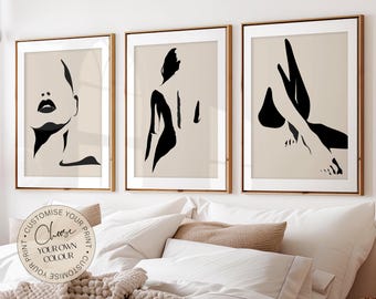 Bedroom Wall Art Prints, Set of 3 Wall Prints, Abstract Wall Art, Bedroom Decor, Modern Art, Wall Art, Above Bed Art, Women Abstract Art