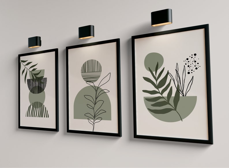 Set of 3 Boho Wall Prints, Boho Wall Art, Sage Green Wall Art, Green Wall Decor, Boho Prints, Sage Green, Black, Green Boho Prints, Wall Art image 3