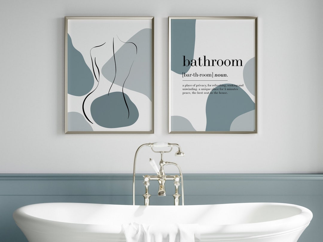 Blue Bathroom Wall Prints Bathroom Wall Art Blue Bathroom Etsy