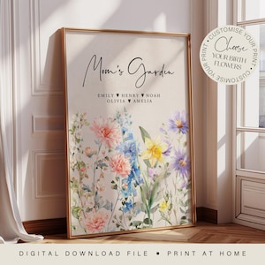 Birth Flowers Wall Art, Digital Download, Gift for Mum, Personalised Gifts, Mothers Day Gift, Family Print, Personalised Art, Printable Gift