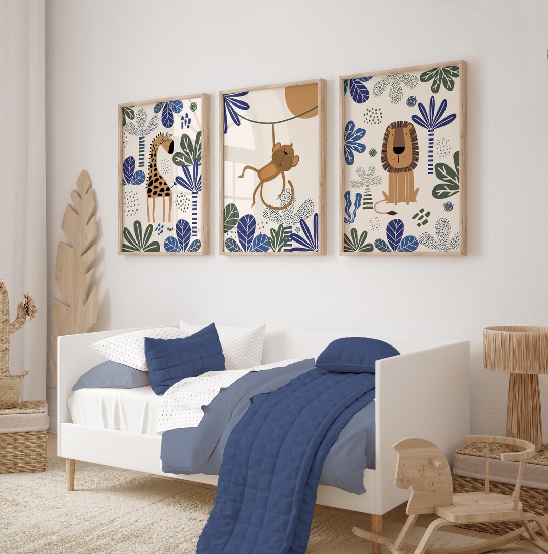 Safari Nursery Wall Prints, Boho Nursery Prints, Blue Nursery Prints ...