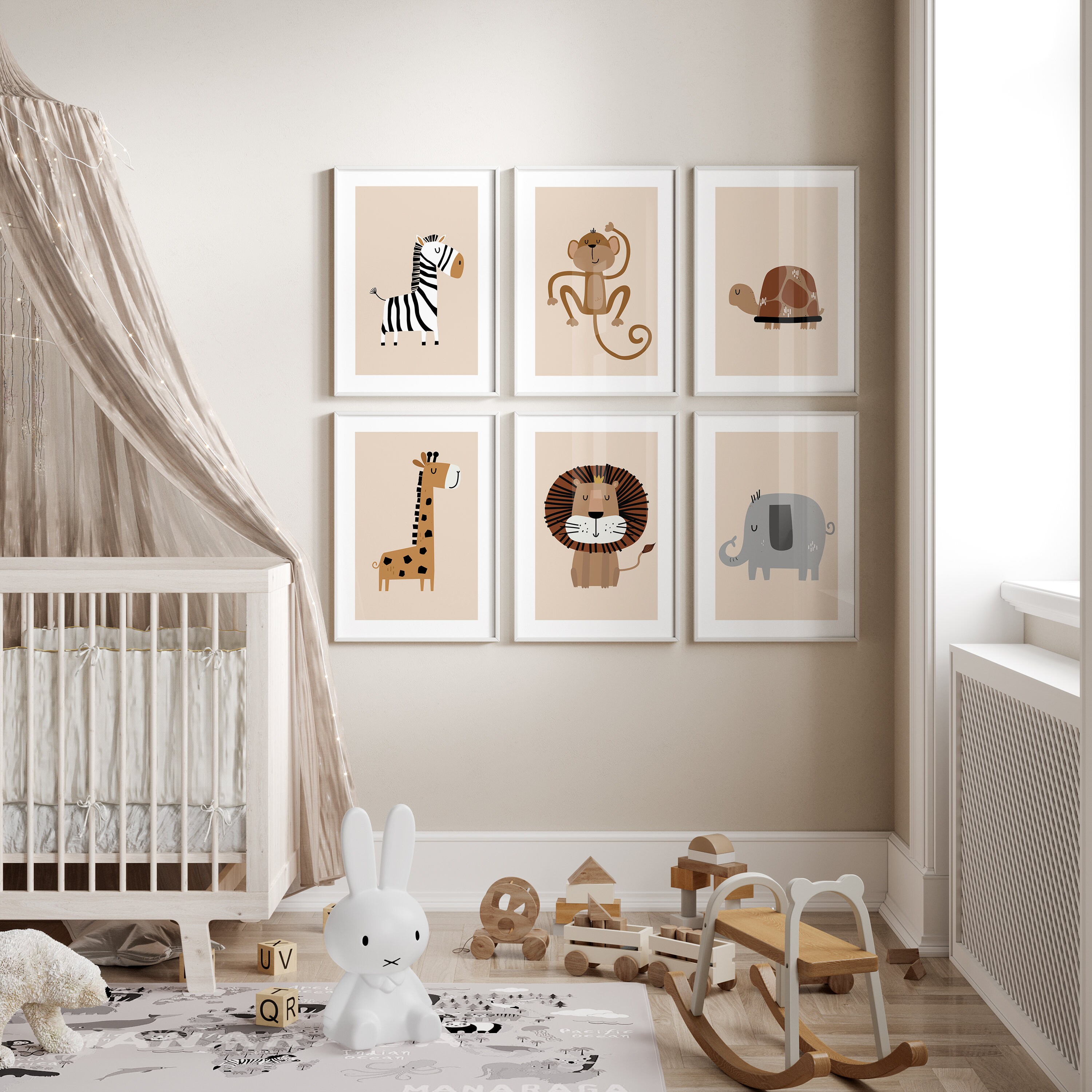 Safari Nursery Wall Prints, Animal Nursery Prints, Neutral Nursery ...