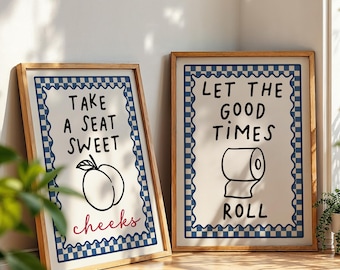 Blue Wall Art,  Bathroom Prints, Set of 2 Prints, Toilet Print, Funny Bathroom Print, Toilet Quote, Funky Wall Art, Bathroom Decor, Homeware
