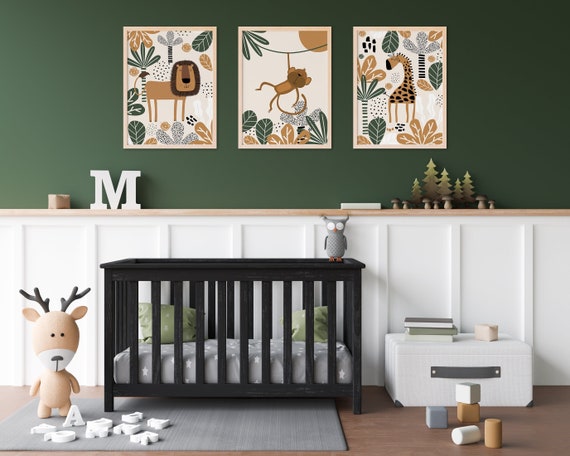 Druckbare Kinderzimmer Kunst, Safari Kinderzimmer Wand Druck Set,  Kinderzimmer Wand Kunst Set, Set von 3 Postern, digitaler Download, 18x24,  Dschungel Kinderzimmer Kunst