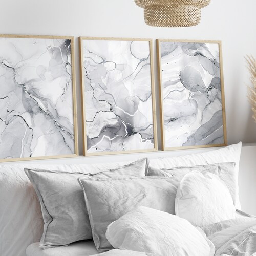 Grey & Silver Wall Prints Marble Wall Prints Set of 3 Wall Etsy
