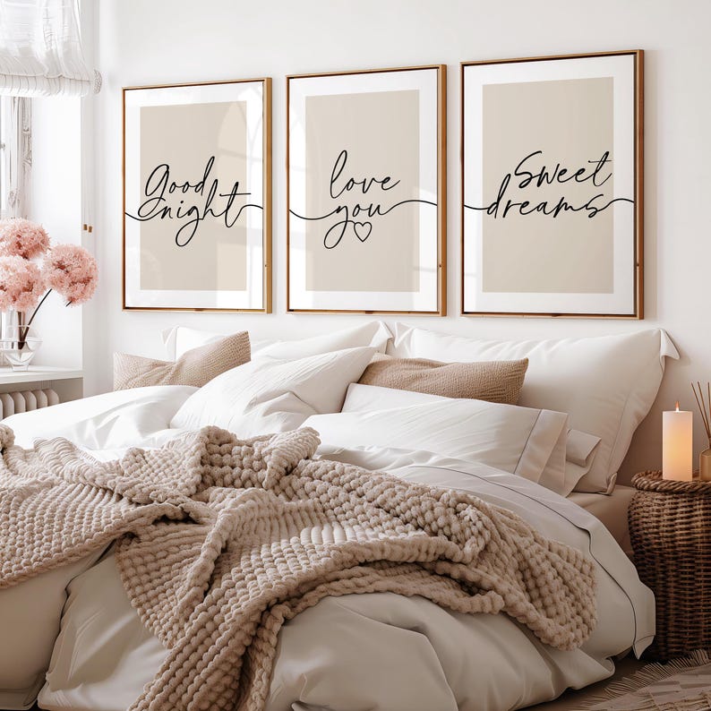Bedroom prints with bedtime phrases, ideal new home gift for couples
