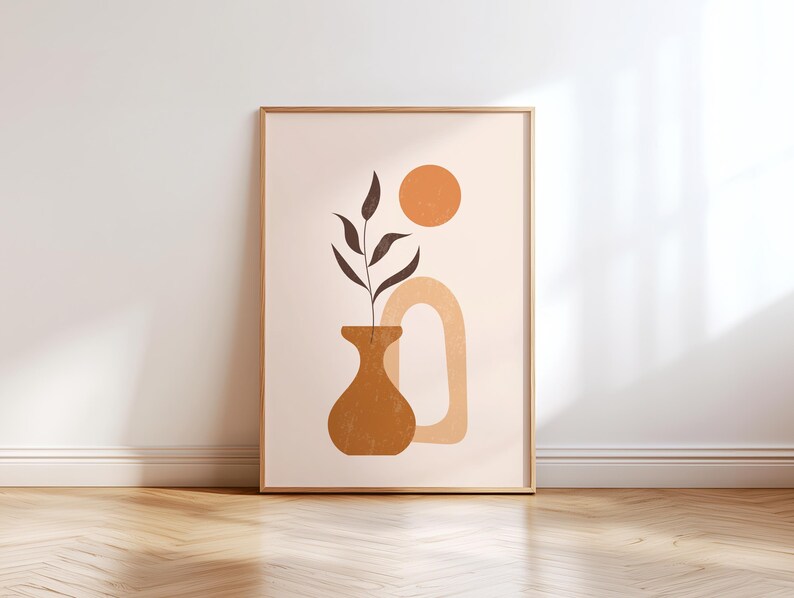boho kitchen print in orange and cream