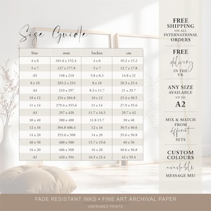 Size guide, also available in listing description