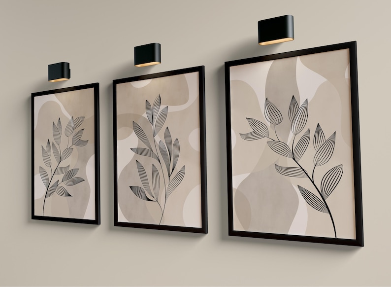 Beige botanical abstract wall prints