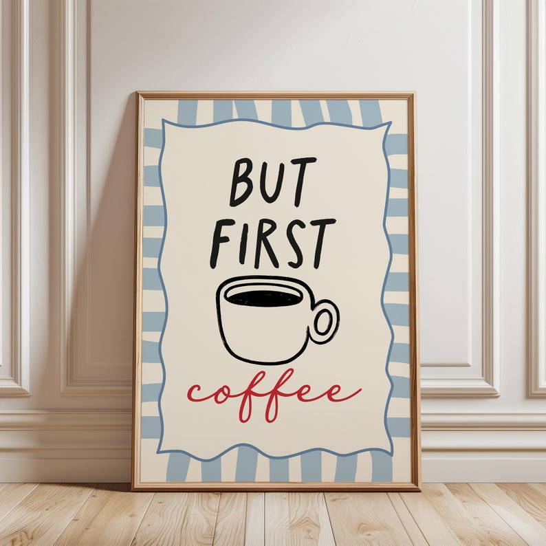 Light blue kitchen print, gift for coffee lover