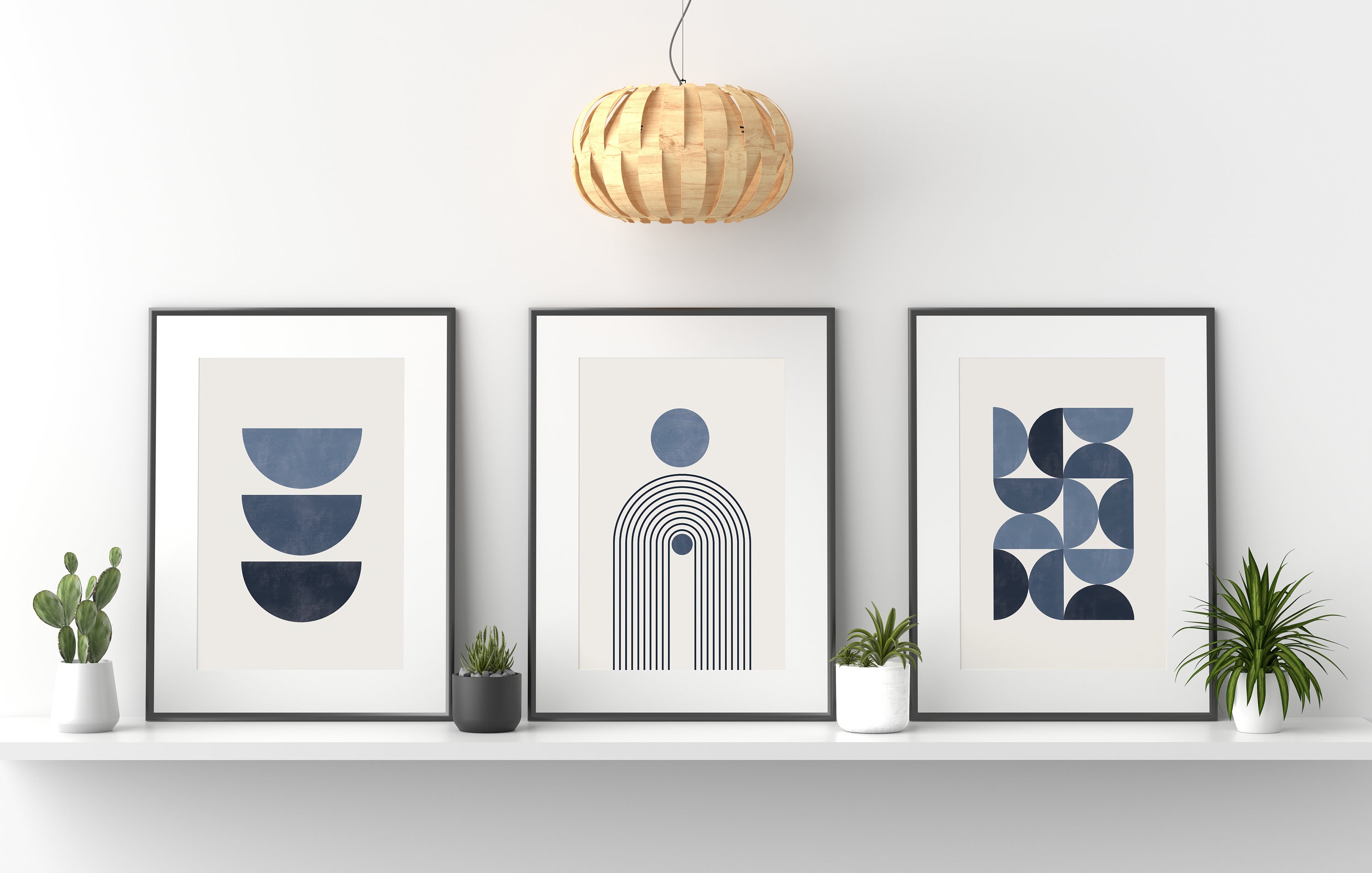 Set of 3 Blue Wall Art Prints Modern Mid Century Geometric - Etsy UK