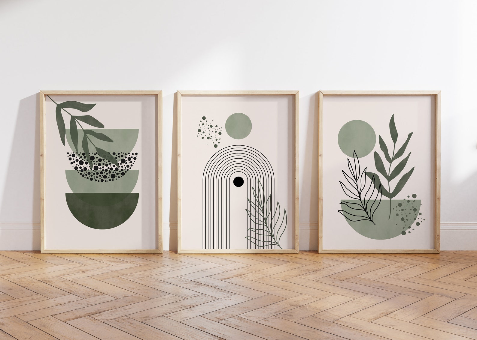 Set of 3 Boho Wall Prints Boho Wall Art Sage Green Wall - Etsy