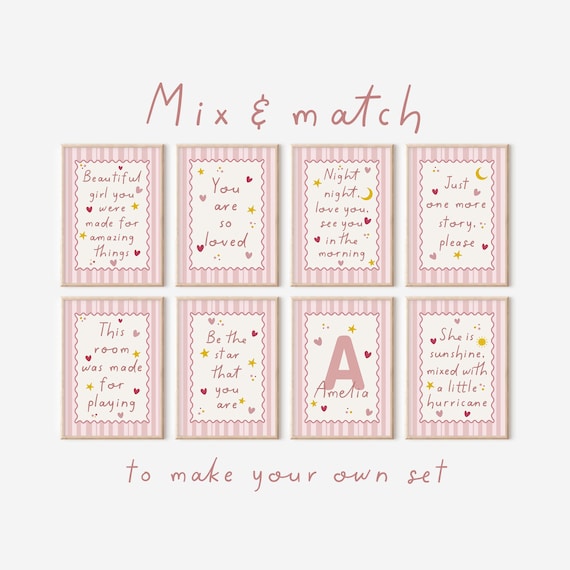 Girls Room Prints, Mix & Match, Nursery Prints, Pink, Girls Prints, Bedtime Quotes, You are so Loved, Night Night, Beautiful Girl