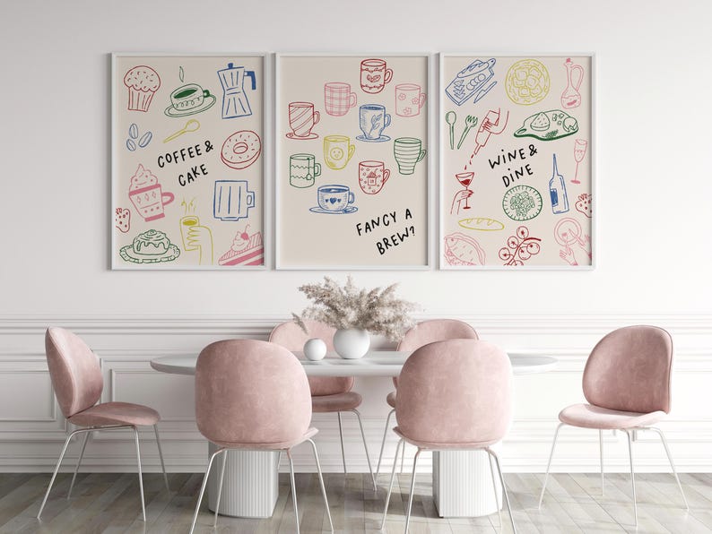 kitchen print set of 300+ prints kitchen wall art... Kitchen Prints, Set of 3 Prints Colourful Kitchen Prints, Wall Art ...
